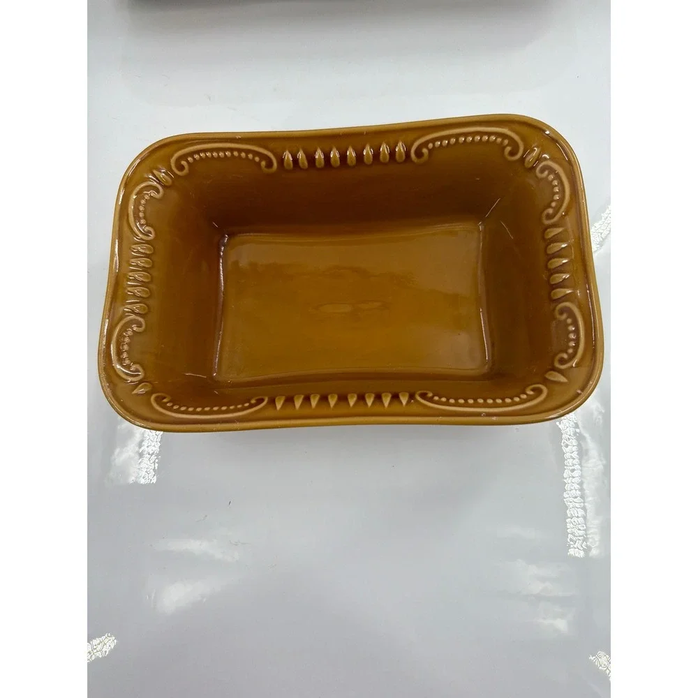 Worldwide‎ Home Products Ceramic Bakeware Set 3pc Brown Beaded Scroll Stoneware